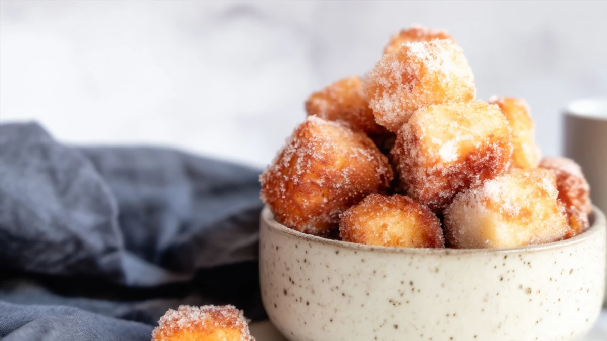 Фото блюда: Золотистый творог в сладком кляре с хрустящей корочкой