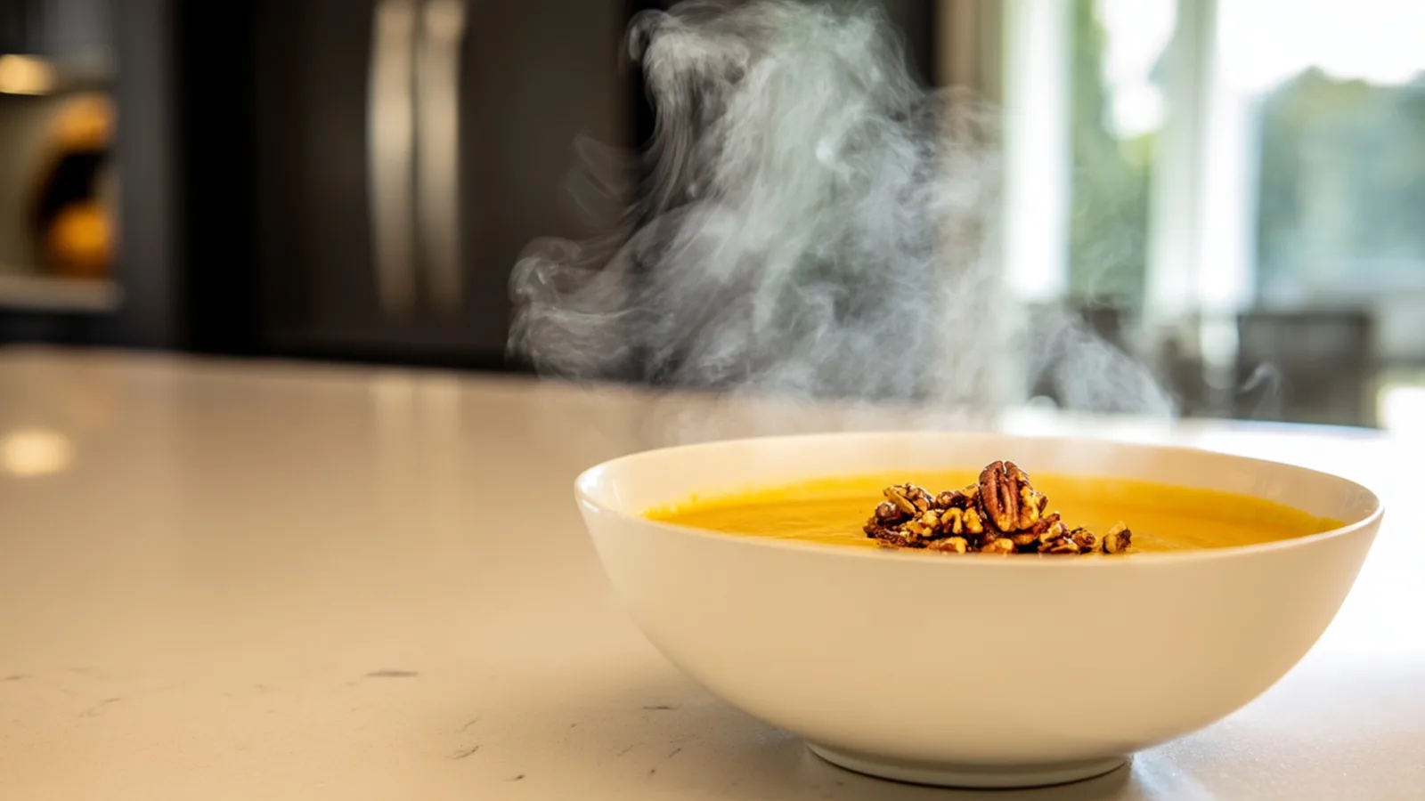 Фото блюда: Нежный тыквенный суп с хрустящим пеканом