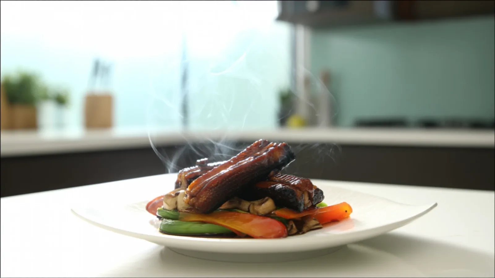 Фото блюда: Угорь терияки с жареными овощами для яркого ужина