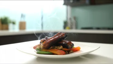 Фото блюда: Угорь терияки с жареными овощами для яркого ужина