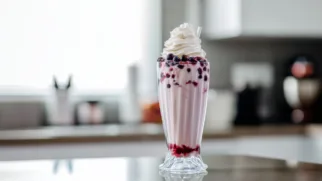 Фото рецепта: Нежный ягодный милкшейк с кремовой вершиной