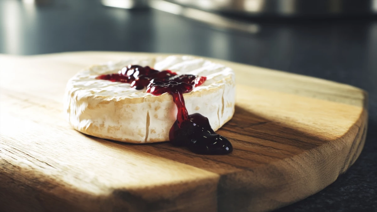 Фото блюда: Запечённый камамбер с апельсиновым джемом — незабываемое сочетание