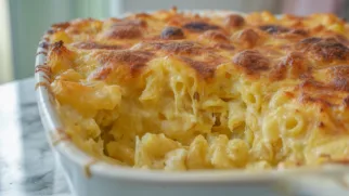Фото рецепта: Сливочная макаронная запеканка с тягучим сыром