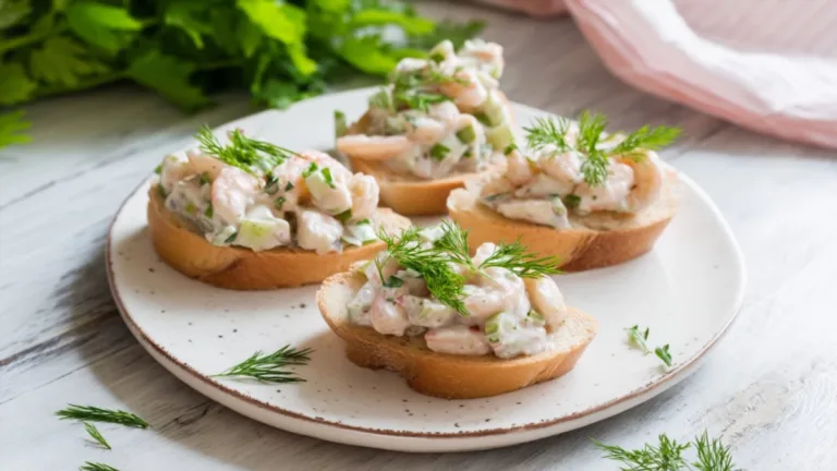 Фото блюда: Багет с креветочным салатом: хрустящие тосты с нежной начинкой за 15 минут