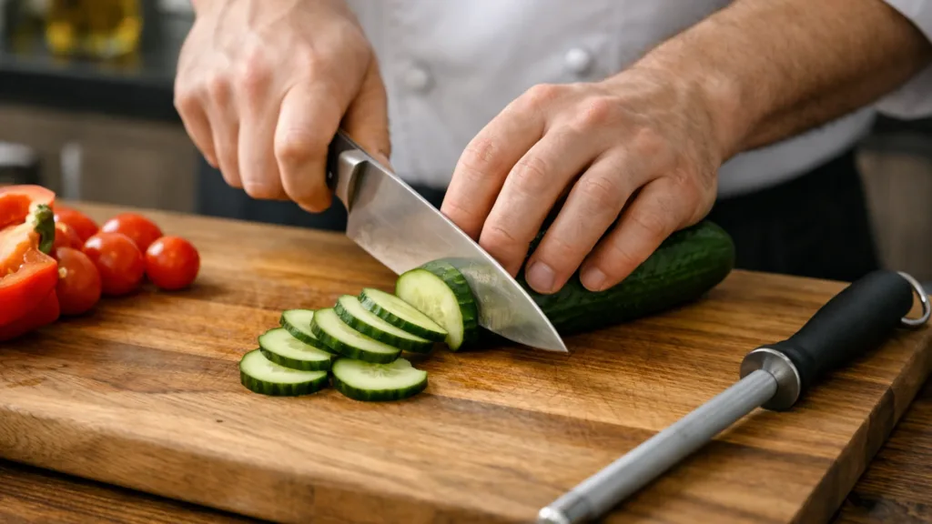 Безопасная нарезка продуктов ножом правильным хватом