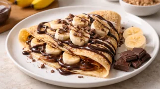 Фото рецепта: Блин с бананами и шоколадом: настоящий праздник для сладкоежек