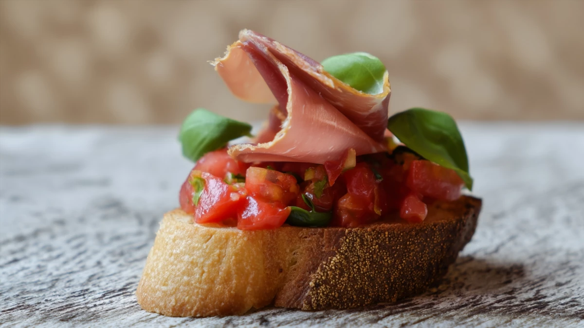 Фото блюда: Брускетта с бастурмой – вкусный закусочный тост