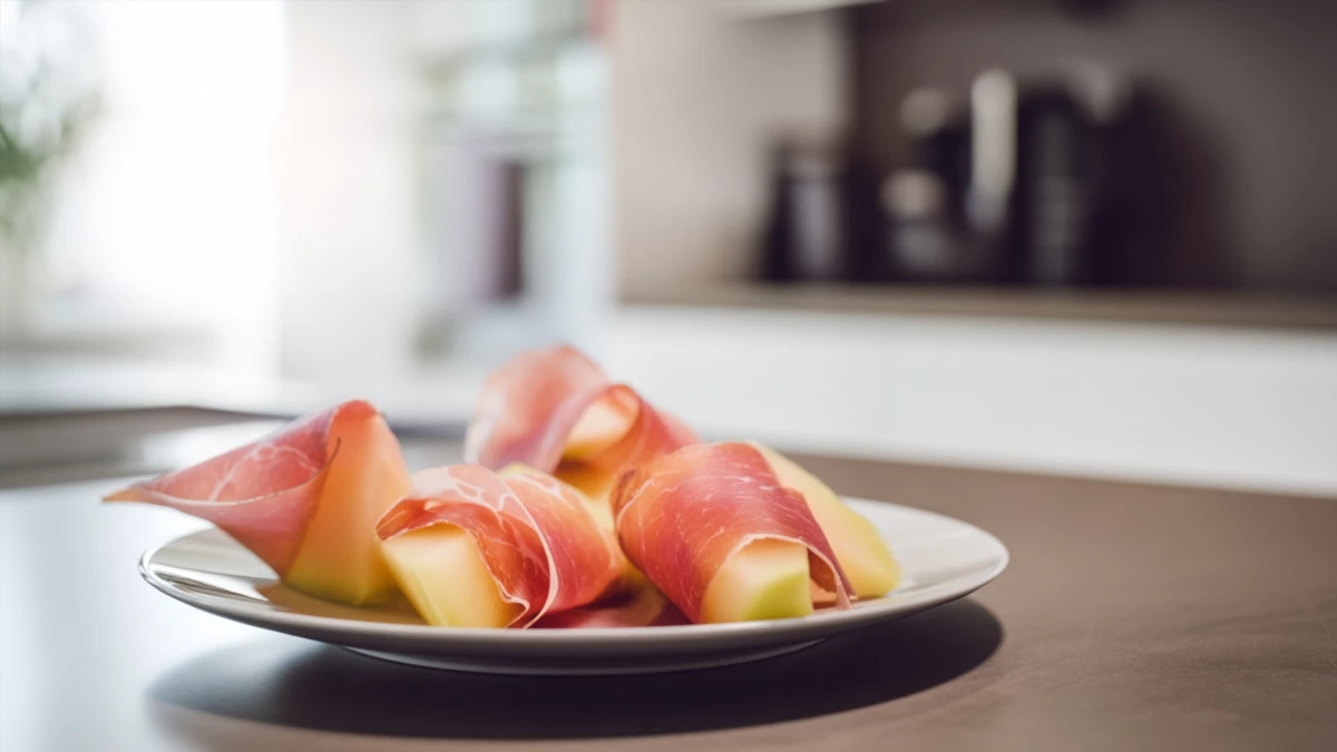Фото блюда: Идеальное сочетание сладкой дыни и соленого прошутто для легкой закуски