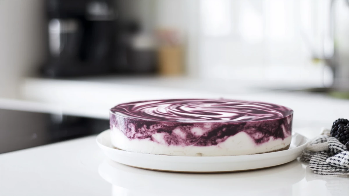 Фото блюда: Ежевичный чизкейк без выпечки: сладкий десерт с ягодами