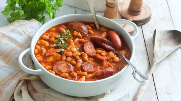 Фото рецепта: Тушеная фасоль с копчеными колбасками