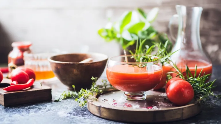 Фото блюда: Гаспачо на томатном соке с зеленью и сладким перцем: освежает с первой ложки