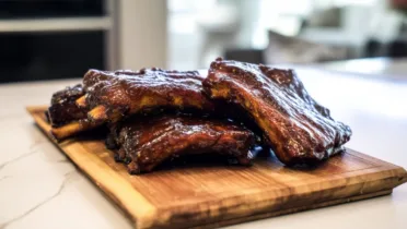 Фото рецепта Горчичные ребрышки в духовке с глазурью и карамельной корочкой