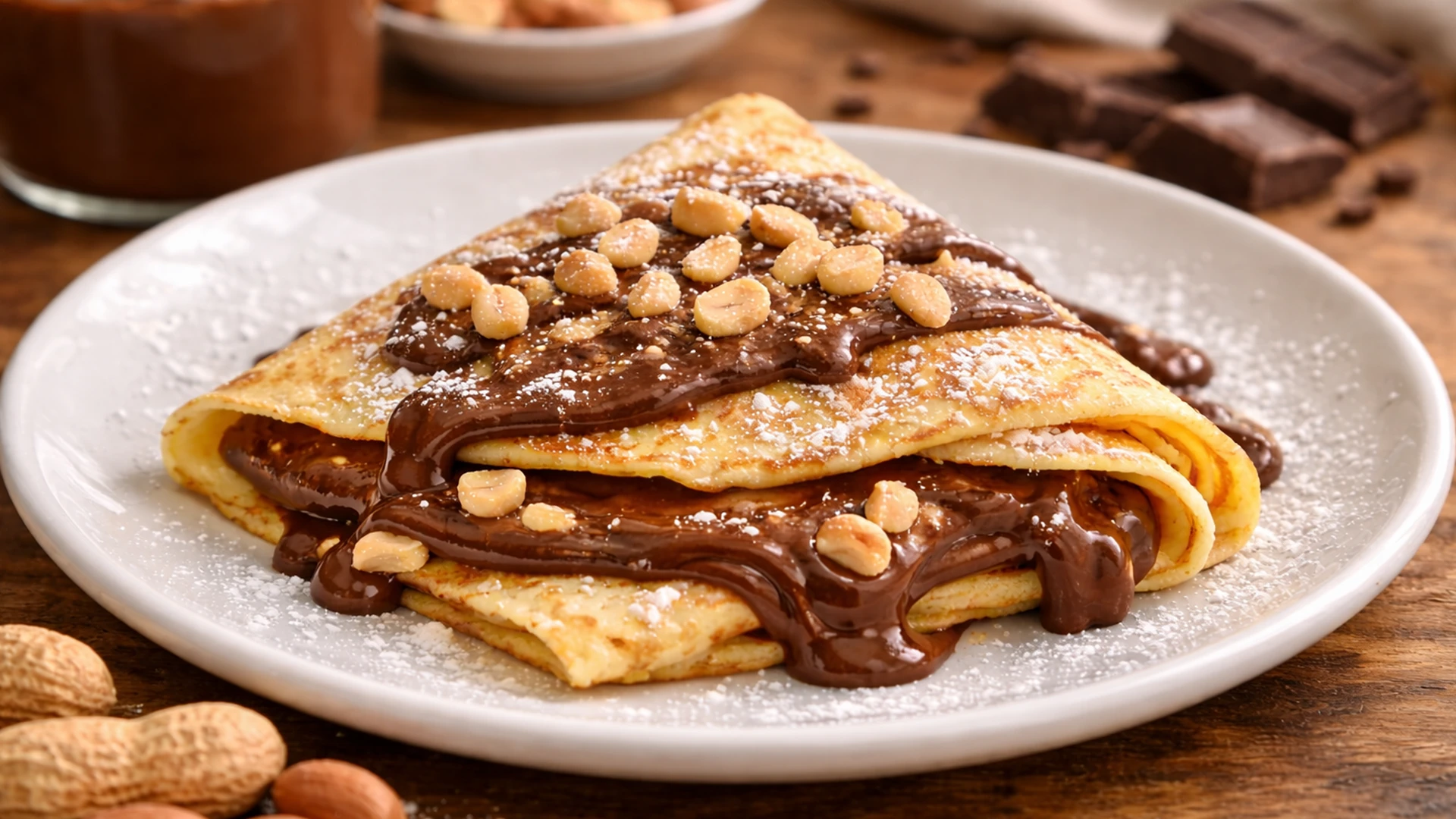 Блин с шоколадом и арахисом, готовый к подаче
