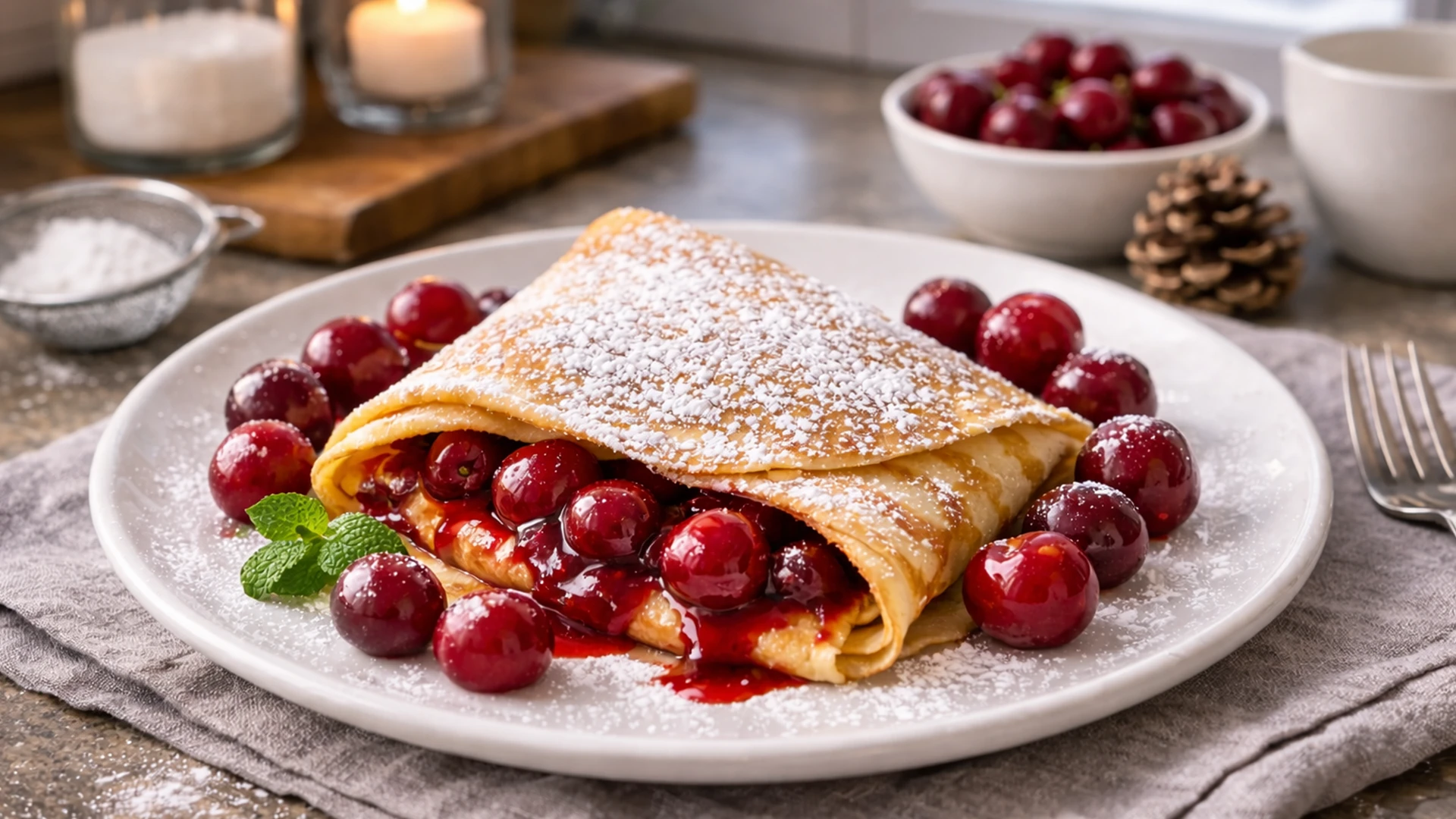 Блин «Зимняя вишня» готовый к подаче