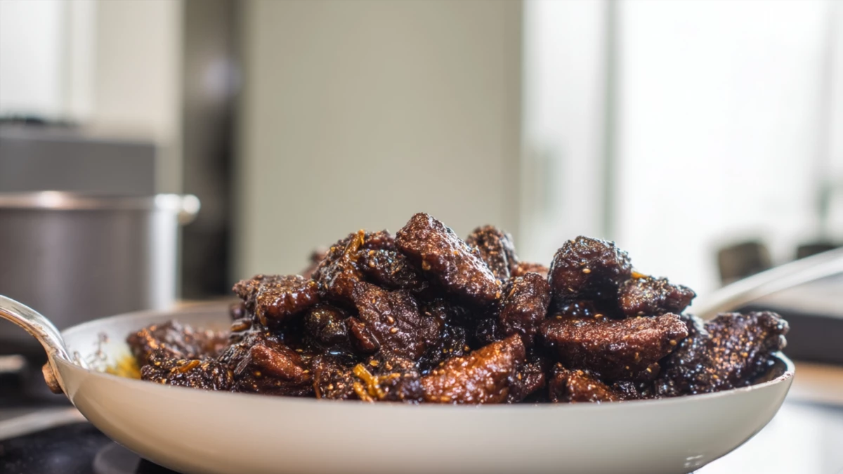 Фото блюда: Говядина в медово соевом соусе с насыщенным вкусом и ароматной глазурью