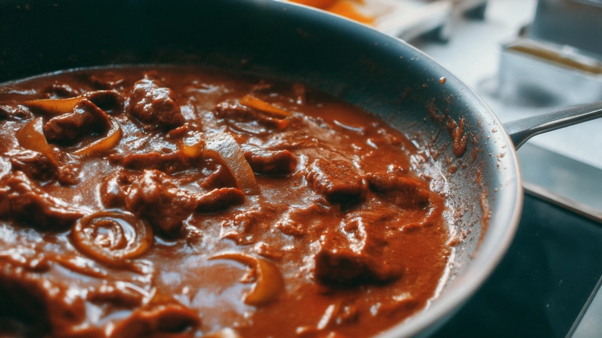 Фото блюда: Гуляш с маринованными огурцами – пикантный и насыщенный вкус