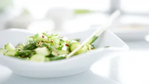 Фото блюда: Холодная закуска из соевой спаржи и огурца