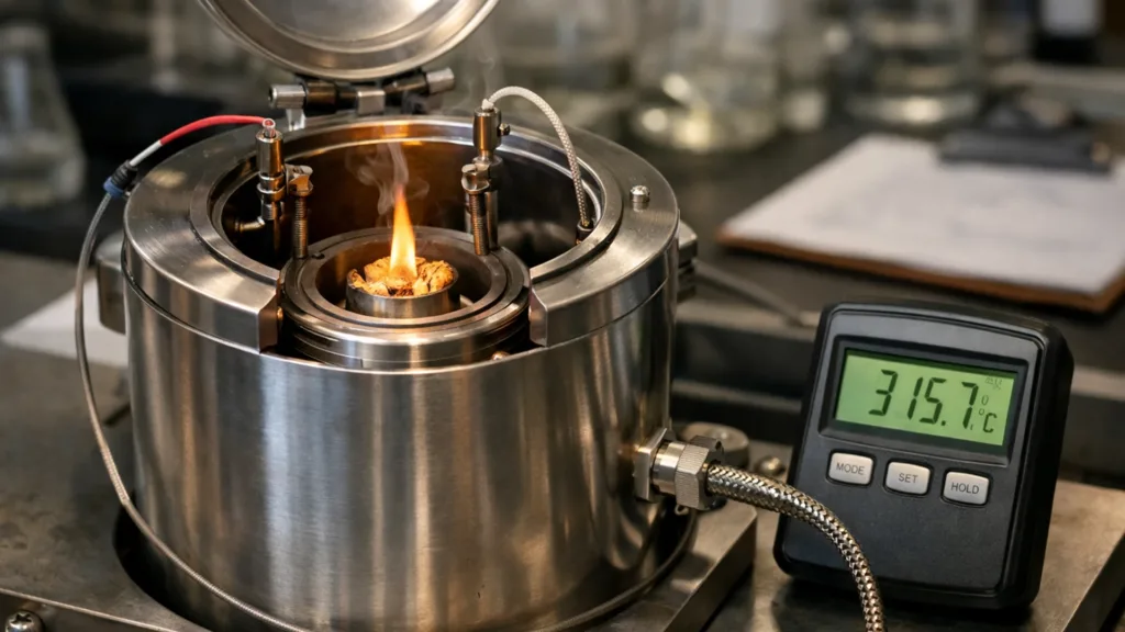 Калориметрическая бомба в лаборатории для замера калорийности