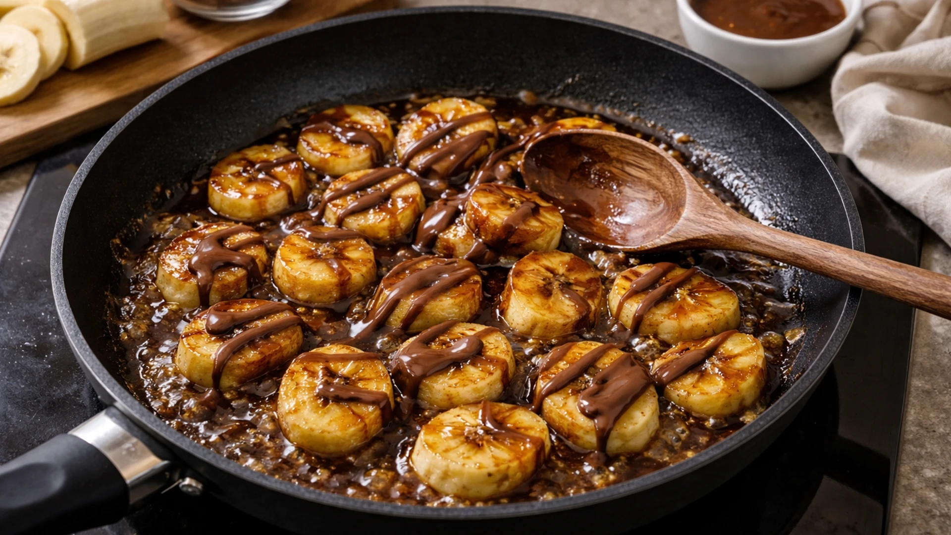 Карамелизация бананов с шоколадом