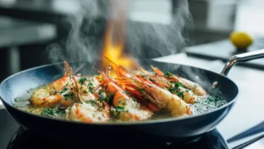 Фото рецепта Креветки в чесночном вермутном масле