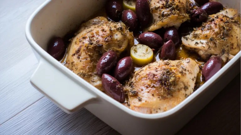 Фото блюда: Курица с орегано и оливками каламата – ароматное блюдо с лимоном и чесноком