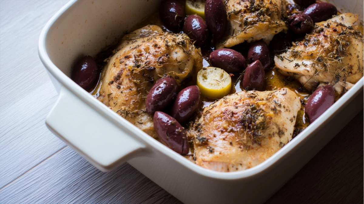 Фото блюда: Курица с орегано и оливками каламата – ароматное блюдо с лимоном и чесноком