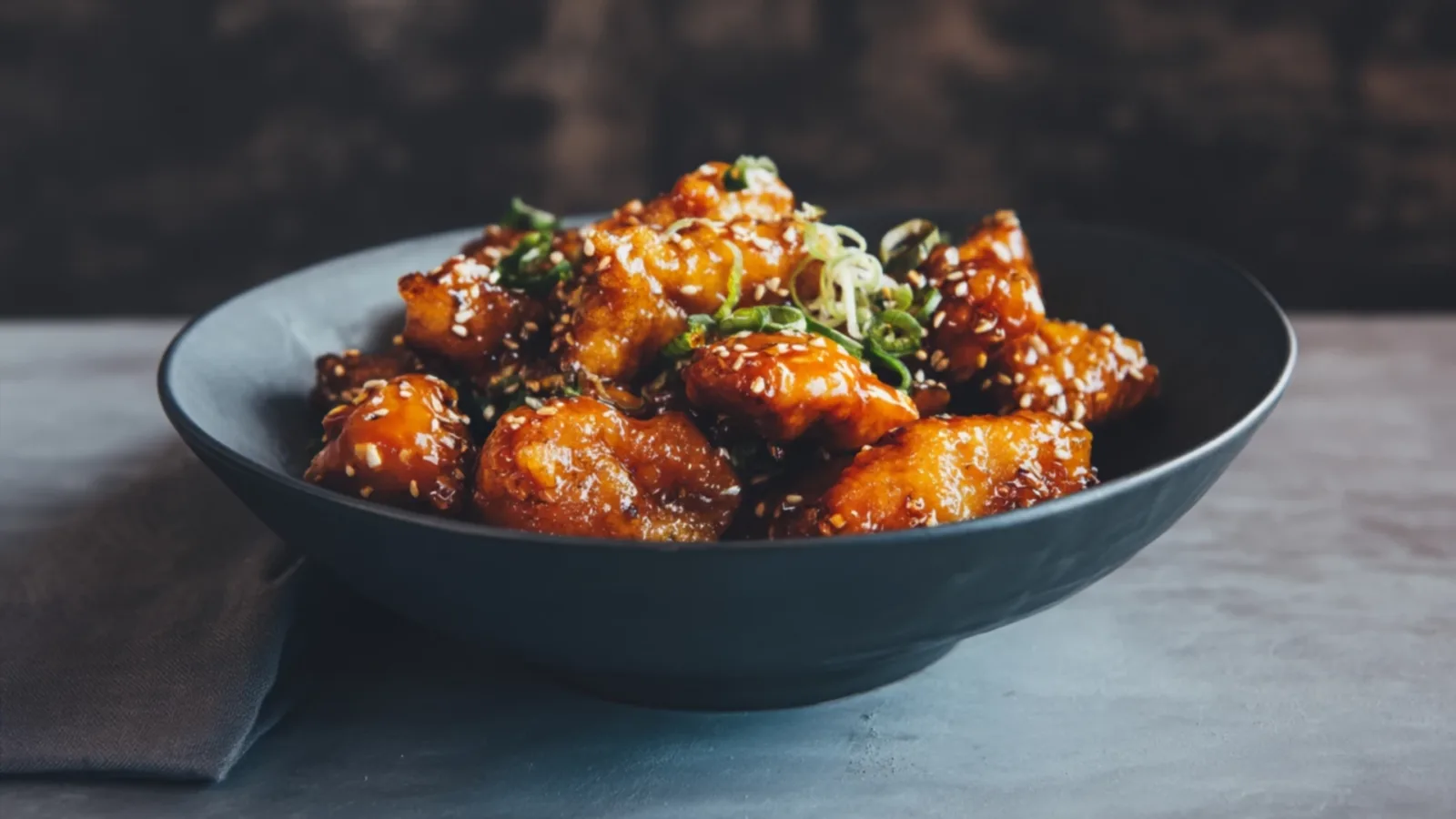 Фото блюда: Курица в абрикосовом кисло сладком соусе с кунжутом