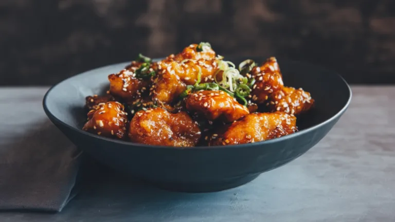 Фото блюда: Курица в абрикосовом кисло сладком соусе с кунжутом