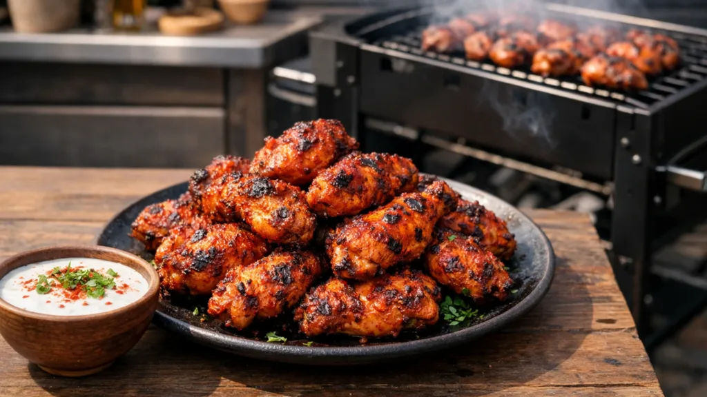 Куриные крылышки тандури в йогуртовом маринаде на мангале