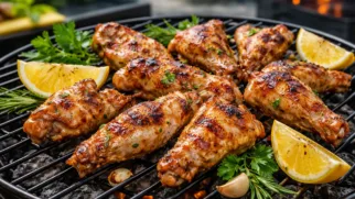 Фото рецепта: Чесночно-лимонный маринад для куриных крылышек на мангале