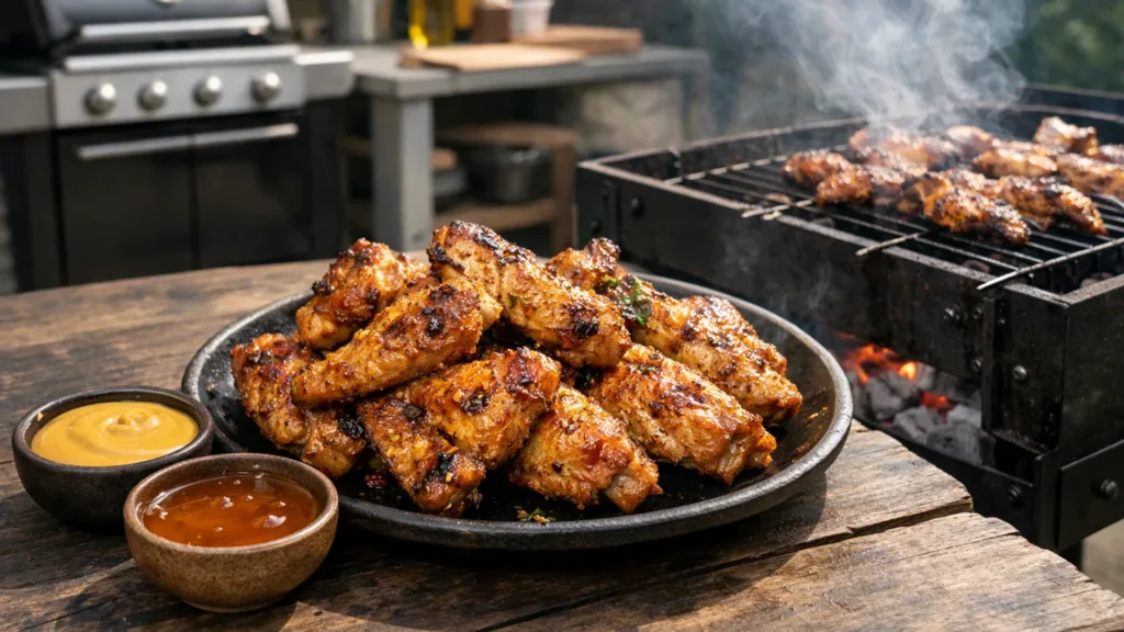 Куриные крылышки в горчично-медовом маринаде на мангале