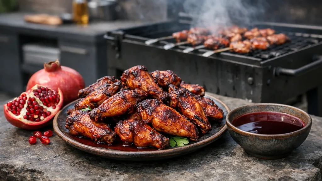 Куриные крылышки в гранатовом маринаде на мангале