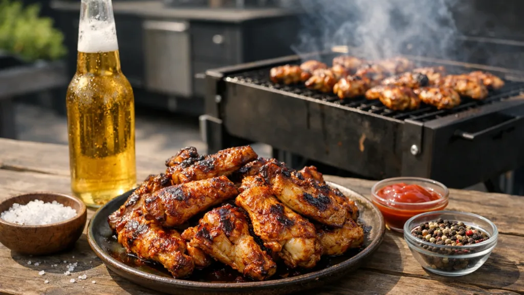 Куриные крылышки в пивном маринаде на мангале