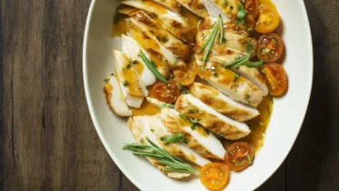 Фото блюда: Куриный салат с абрикосовой заправкой: сочный рецепт с фруктовой кислинкой