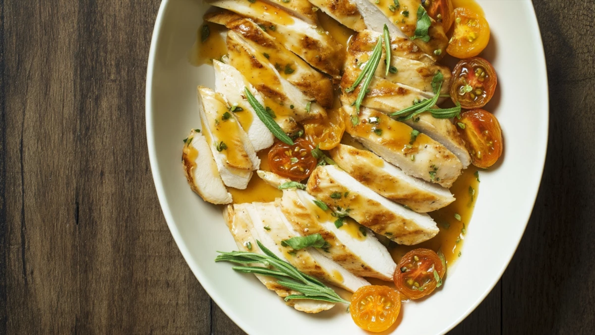 Фото блюда: Куриный салат с абрикосовой заправкой: сочный рецепт с фруктовой кислинкой