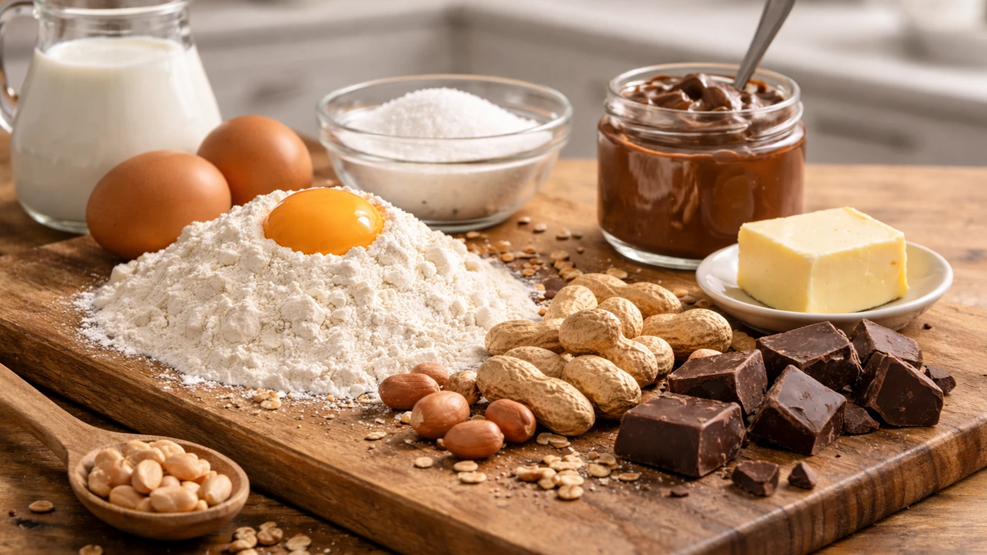 Подготовка ингредиентов для блина с шоколадом и арахисом