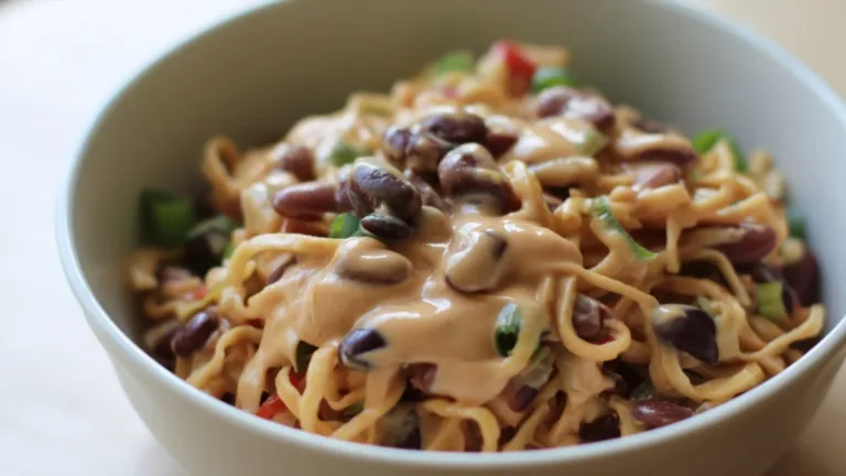 Фото блюда: Лапша с фасолью в густом арахисовом соусе с насыщенным вкусом