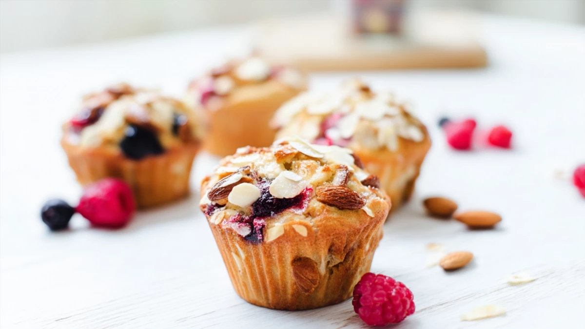 Фото блюда: Миндальные маффины с ягодами: рецепт с детальным описанием приготовления