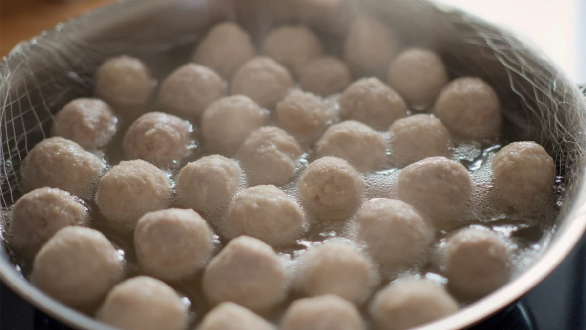 Фото блюда: Мини фрикадельки в сетке для прозрачного бульона с насыщенным вкусом