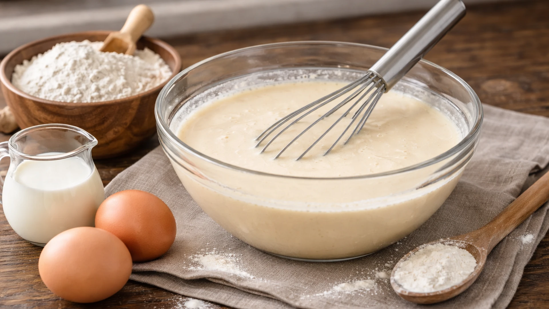 Приготовление теста для блинов с жюльеном