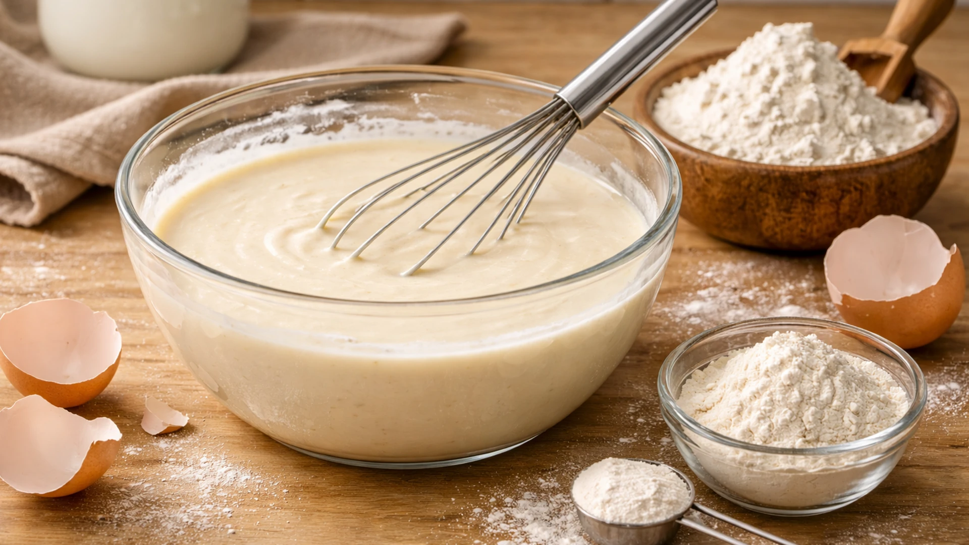 Приготовление теста для блинов с творогом и изюмом