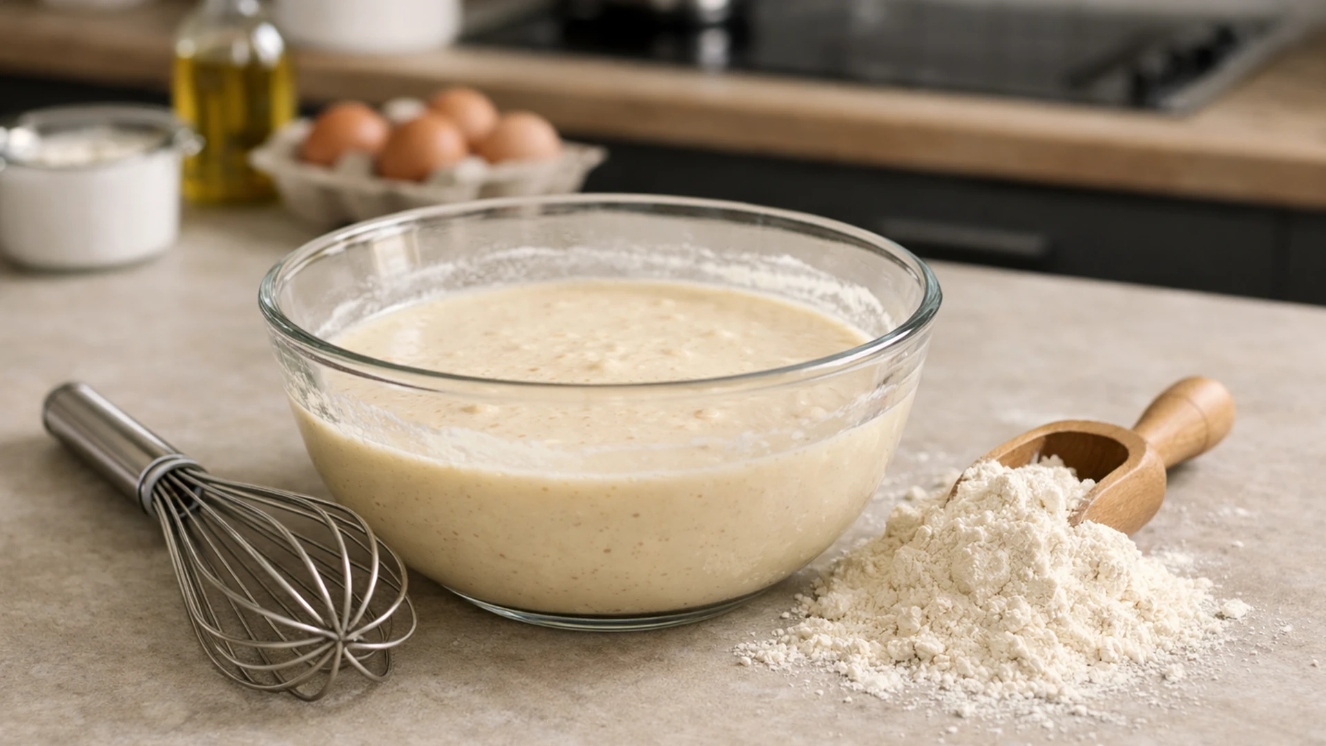 Приготовление теста для блинов с бананами и шоколадом