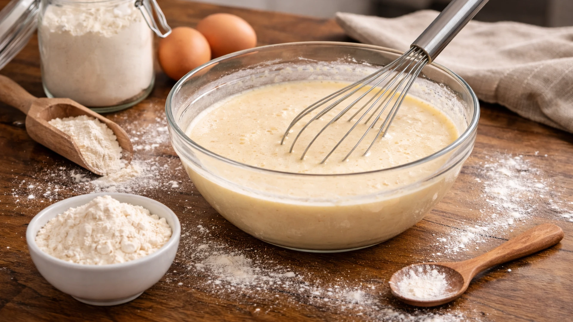 Приготовление теста для блинов с грибами в сливках