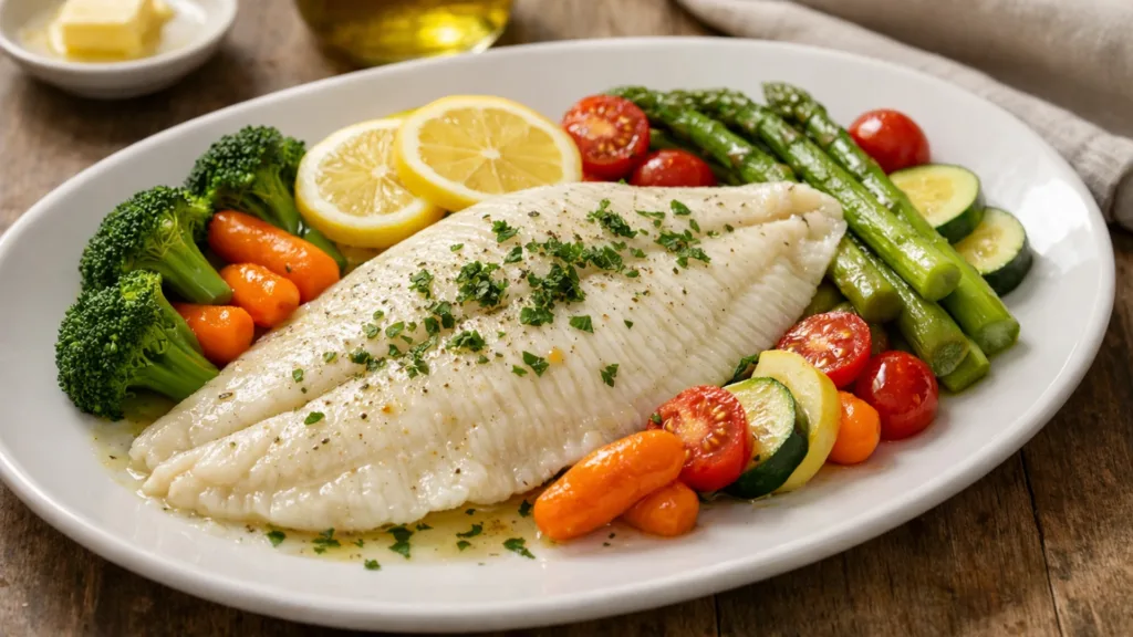 Морской язык на пару с овощами