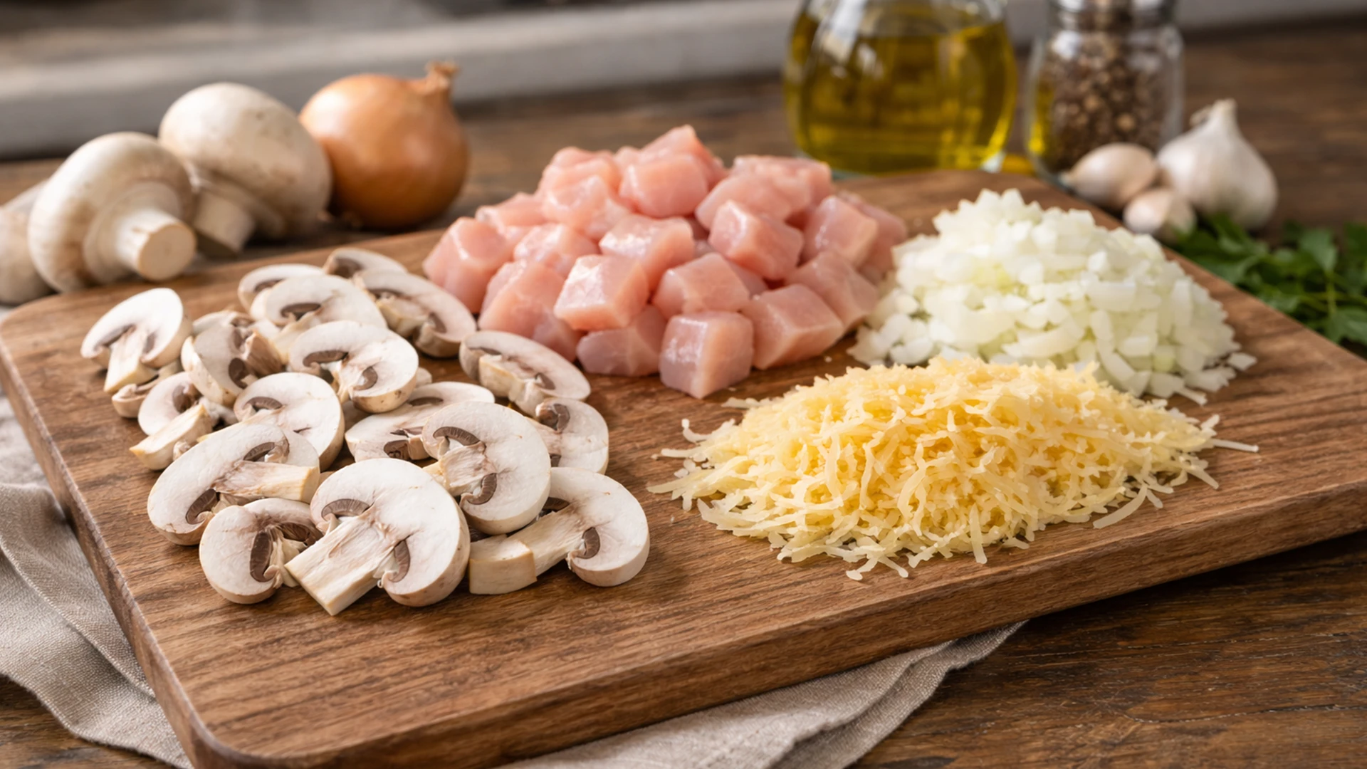 Подготовка ингредиентов для блина с жюльеном