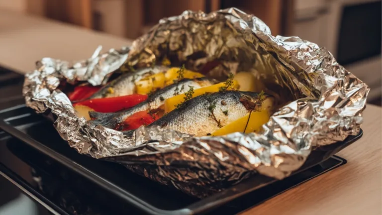 Фото блюда: Навага в фольге с овощами: сочная рыба без лишнего жира