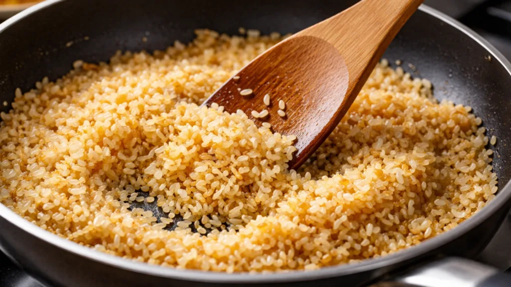 Обжарка риса на сковороде для орехового аромата и рассыпчатости