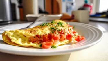 Фото рецепта Омлет с томатами на сковороде: нежный завтрак за 15 минут