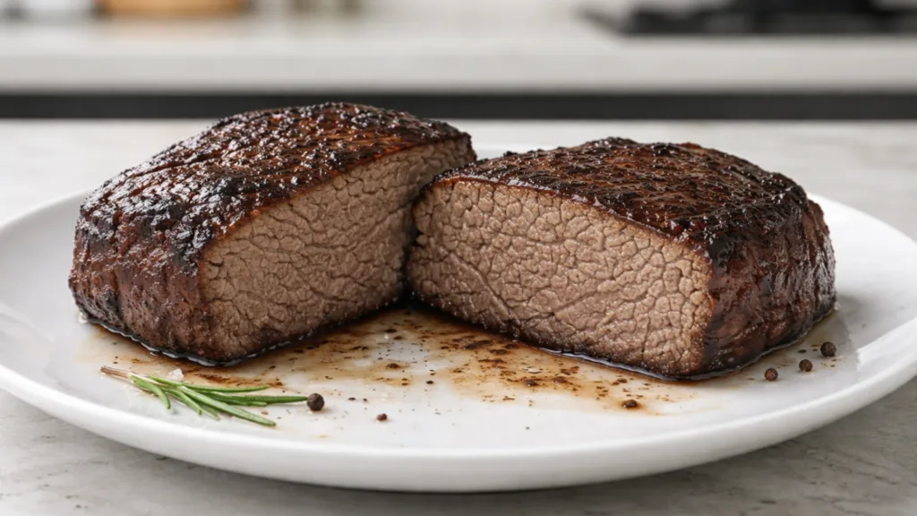 Пережаренный стейк overcooked too well done в разрезе