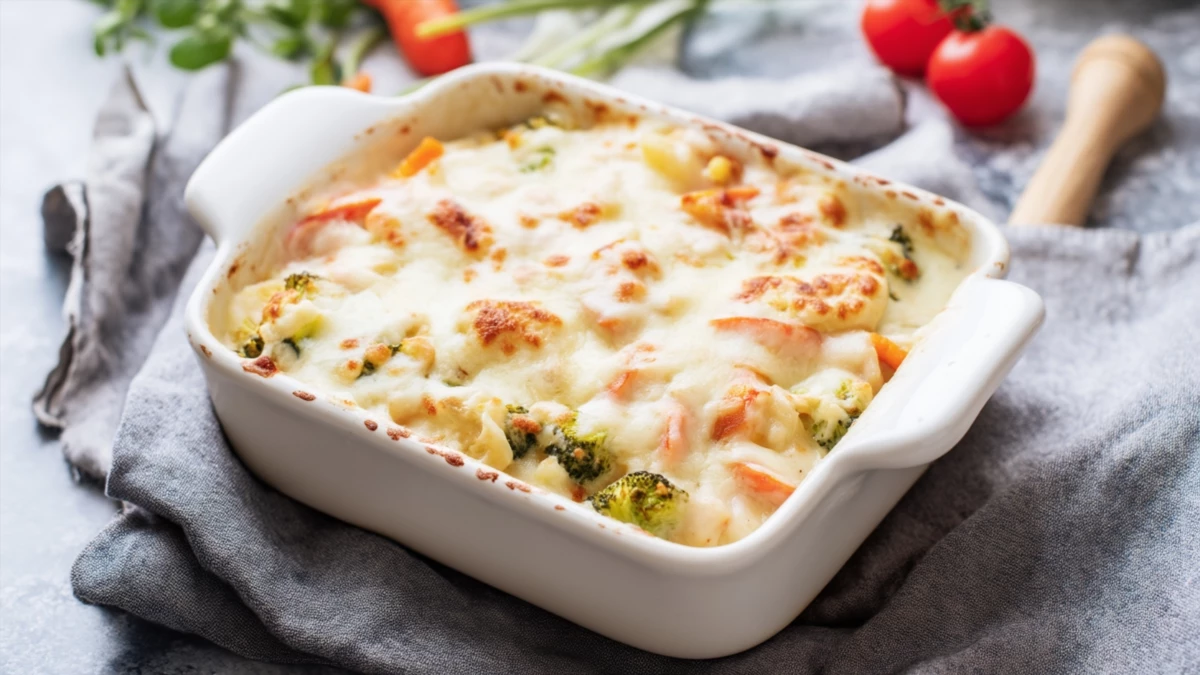 Фото блюда: Овощной пирог с сырной крышкой